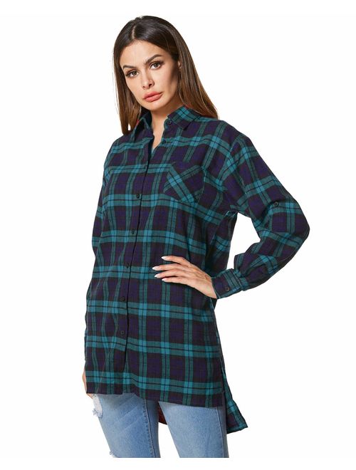 Zanzea Street Fashion Flannel Plaid Shirt Buffalo for Women Button Down Long Sleeve Tops Blouses Grunge Collar with Pocket