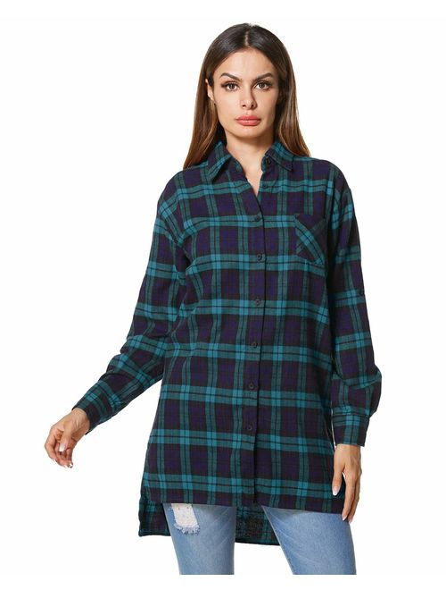 Zanzea Street Fashion Flannel Plaid Shirt Buffalo for Women Button Down Long Sleeve Tops Blouses Grunge Collar with Pocket