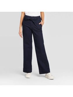 Women's High-Rise Belted Denim Wide Leg Pants - A New Day