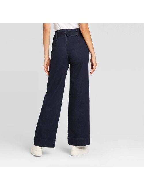 Women's High-Rise Belted Denim Wide Leg Pants - A New Day