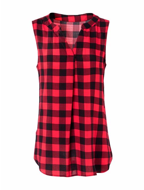 Women's Button Down Plaid Flannel Shirt, Mid-Long Style Roll-Up Sleeve