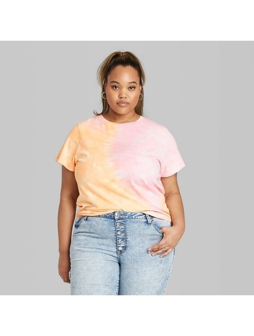 Women's Plus Size Short Sleeve Crewneck Tie-Dye Relaxed T-Shirt - Wild Fable Pink