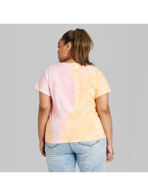 Women's Plus Size Short Sleeve Crewneck Tie-Dye Relaxed T-Shirt - Wild Fable Pink