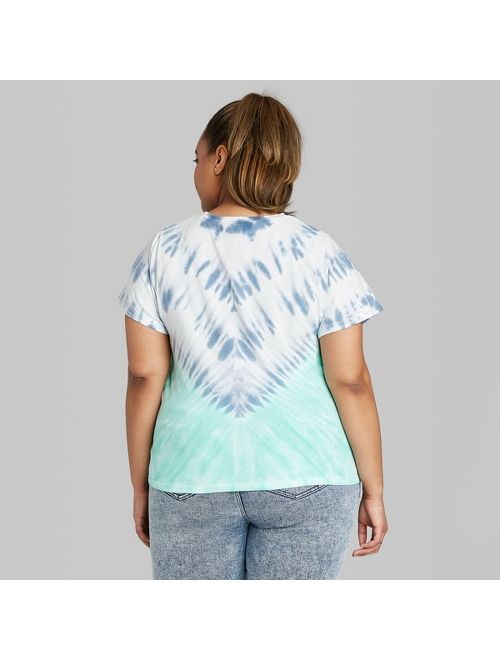 Women's Plus Size Short Sleeve Crewneck Tie-Dye Relaxed T-Shirt - Wild Fable Blue