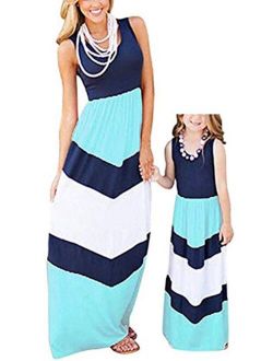 Summer Cute Mommy and Me Boho Striped Chevron Maxi Dresses