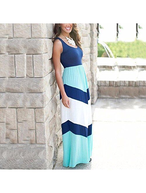 Summer Cute Mommy and Me Boho Striped Chevron Maxi Dresses