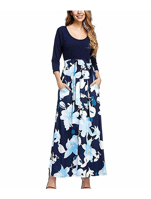 Qin.Orianna Mommy and Me Boho Floral Family Matching Maxi Dress with Pocket for Mother's Day