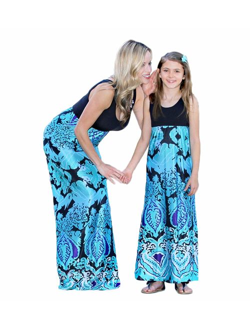 Mommy and Me Dress Outfit Floral Printed Family Matching Casual Bohemia Maxi Long Sundress for Woman Kid Girl