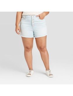 Women's Plus Size High-Rise Fray Hem Midi Jean Shorts - Universal Thread Light Wash
