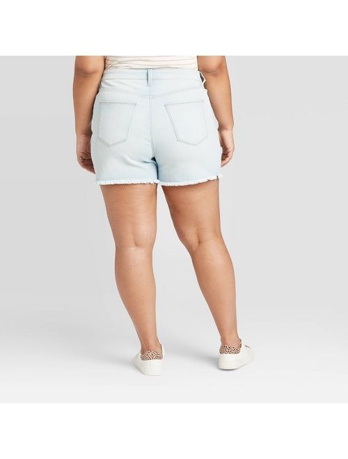 Women's Plus Size High-Rise Fray Hem Midi Jean Shorts - Universal Thread Light Wash