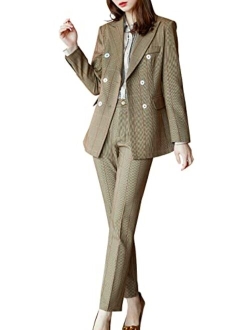 Women's Two Pieces Blazer Office Lady Suit Set Work Blazer Jacket and Pant