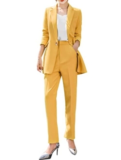 Women's Two Pieces Blazer Office Lady Suit Set Work Blazer Jacket and Pant