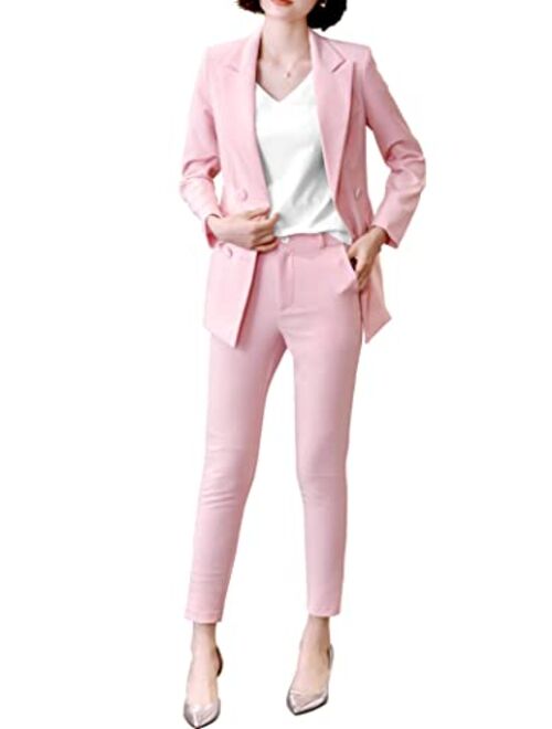 LISUEYNE Women’s Two Pieces Blazer Office Lady Suit Set Work Blazer Jacket and Pant