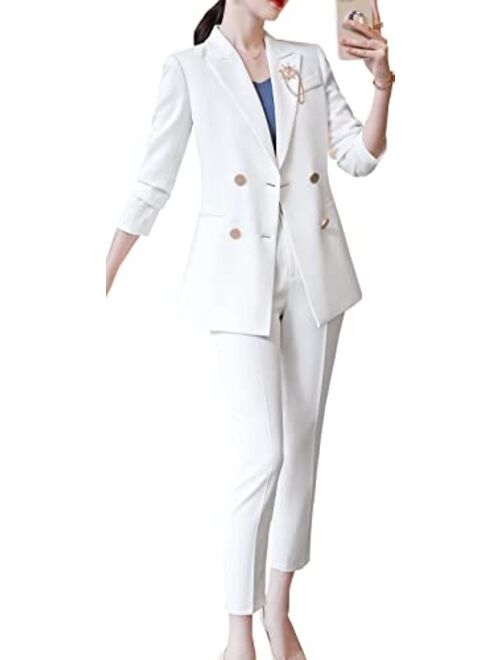 LISUEYNE Women's Two Pieces Blazer Office Lady Suit Set Work Blazer Jacket and Pant