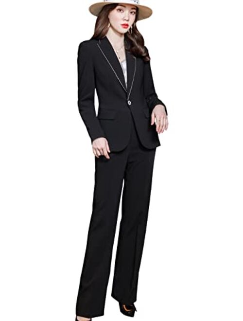 LISUEYNE Women's Two Pieces Blazer Office Lady Suit Set Work Blazer Jacket and Pant
