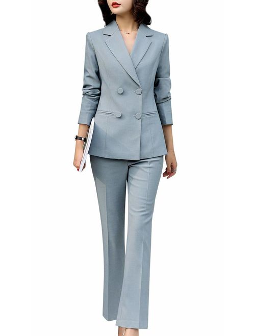 Women's Two Piece Blazer Suits Slim Fit Women Set for Business Double Breasted Office Lady Blazer Pantssuits