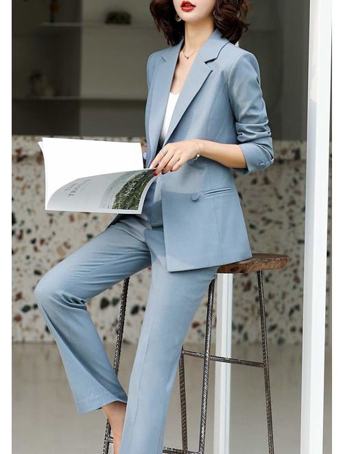 Women's Two Piece Blazer Suits Slim Fit Women Set for Business Double Breasted Office Lady Blazer Pantssuits