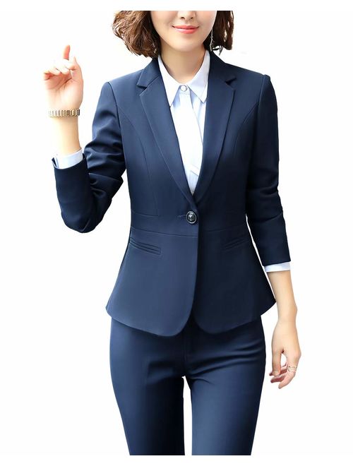 LISUEYNE Women Blazers Suits Two Pieces Solid Work Office Lady Business Suit Formal Blazer Jacket Suits Outwear Coat