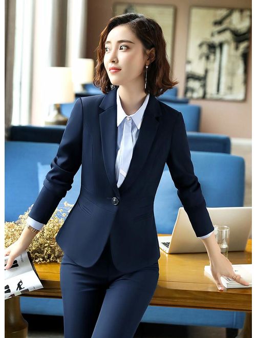 LISUEYNE Women’s Two Pieces Blazer Office Lady Suit Set Work Blazer Jacket and Pant