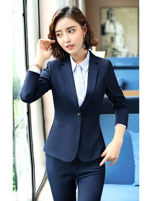 Buy LISUEYNE Women Blazers Suits Two Pieces Solid Work Office Lady ...