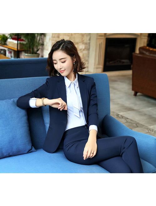 LISUEYNE Women Blazers Suits Two Pieces Solid Work Office Lady Business Suit Formal Blazer Jacket Suits Outwear Coat