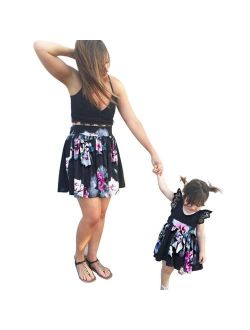 Kehen Family Matching Clothes Outfits Mommy and Me Sleeveless Floral Summer Dress with Lace Family Fitted Tops