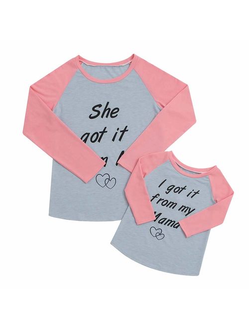 Mommy and Me Clothes Family Matching Letter Print Long Sleeve T-Shirt Mother Daughter Blouse Tops Outfits