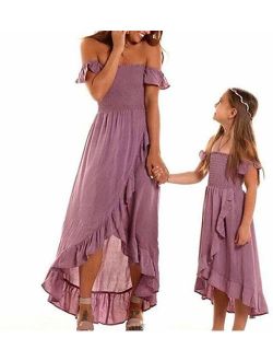 Mom Daughter Matching Dresses Off Shoulder Maxi Ruffle Backless Matching Outfit