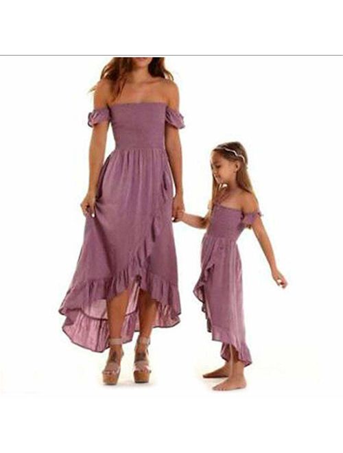 Mom Daughter Matching Dresses Off Shoulder Maxi Ruffle Backless Matching Outfit