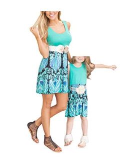 Qin.Orianna Mommy and Me Family Matching Clothes,Sleeveless and Floral Printed Sundress Outfits for Family Look