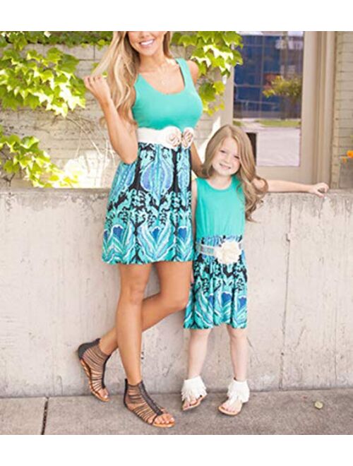 Qin.Orianna Mommy and Me Family Matching Clothes,Sleeveless and Floral Printed Sundress Outfits for Family Look