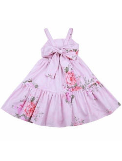 Flofallzique Floral Little Girls Dress Summer Vintage Casual Boho Toddler Valentine Dress