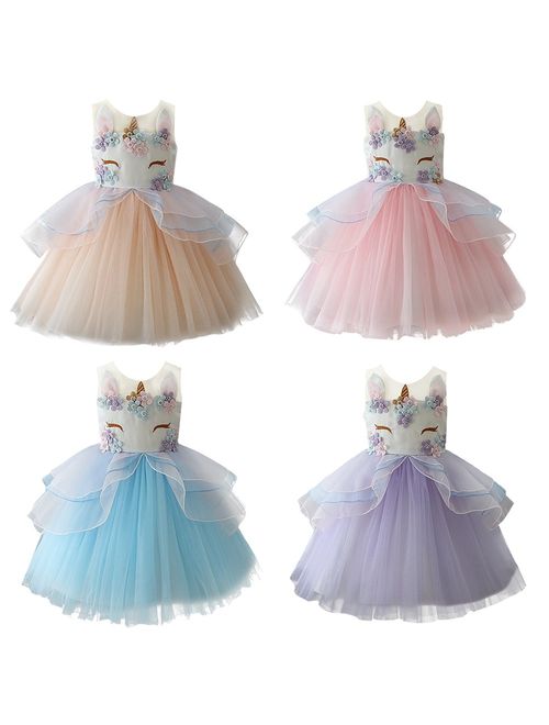 IBTOM CASTLE Baby Girls Flower Mythical Costume Cosplay Princess Dress up Birthday Pageant Party Dance Outfits Evening Gowns