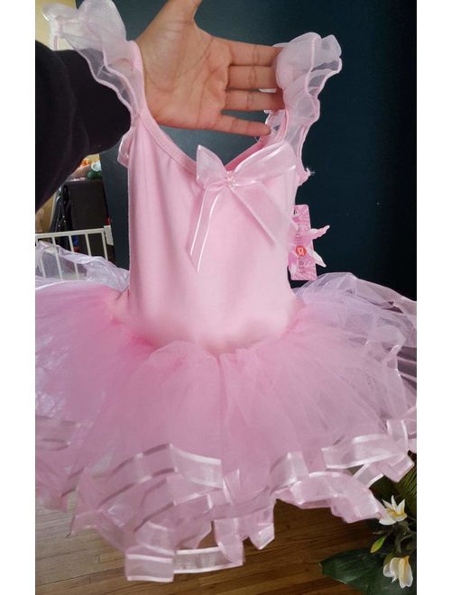 CM-Kid Girls Short Sleeve Ballet Dance Dress Ruffle Tutu Skirted Gymnastics Leotard 2-9 Years