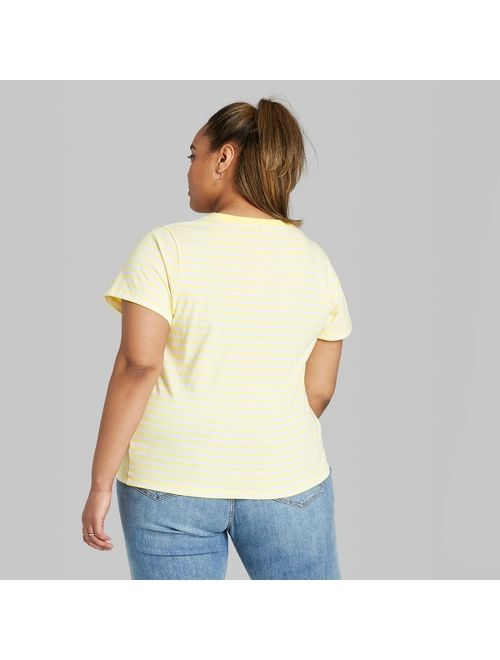 Women's Plus Size Striped Short Sleeve Crewneck Relaxed T-Shirt - Wild Fable Yellow