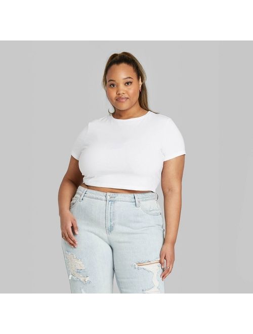 Women's Plus Size Short Sleeve Crewneck Cropped T-Shirt - Wild Fable