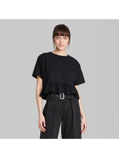 Women's Short Sleeve Cropped Peplum T-Shirt - Wild Fable