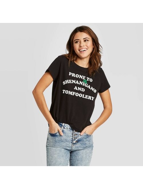 Women's Prone to Shenanigans and Tomfoolery Short Sleeve T-Shirt - Doe (Juniors') - Black