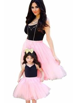 Family Matching Lace Tutu Dress Mommy and Me Sleeveless Knee Length Midi Dress Summer Outfits