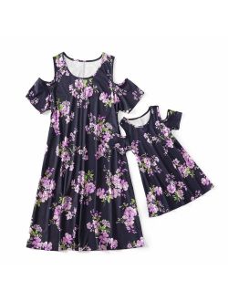 Yaffi Mommy and Me Matching Dress Short Sleeve Floral Printed Summer Dress for Mother and Daughter