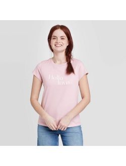 Women's Hello Love Short Sleeve Crewneck T-Shirt - Universal Thread Violet