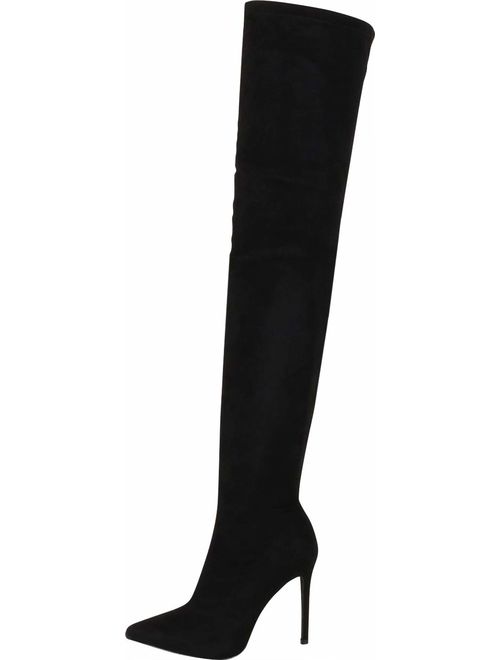 Liliana DB54 Women Suede Pointy Toe Thigh High Single Sole Stiletto Boot