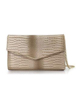 Women Envelop Glossy Evening Bag Croc Patent Leather Clutch Chain Cross Body Bag