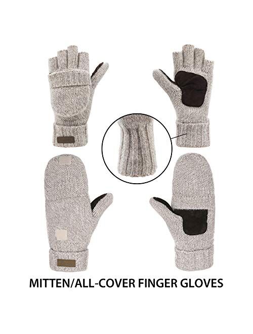 Winter Knitted Fingerless Gloves Convertible Wool Mittens Warm Glove Women & Men