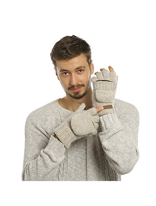 Winter Knitted Fingerless Gloves Convertible Wool Mittens Warm Glove Women & Men