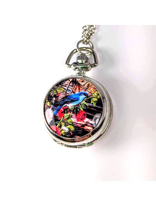 Bluebird Enamel Mini Pocket Watch Necklace