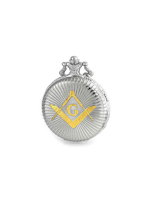 Freemason Masonic Compass Roman Numeral White Dial Mens Pocket Watch Matt Oxidized Bronze Plated Alloy With Chain