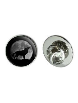 Wolf Howling Moon Silhouette Metal 0.75" Lapel Hat Pin Tie Tack Pinback