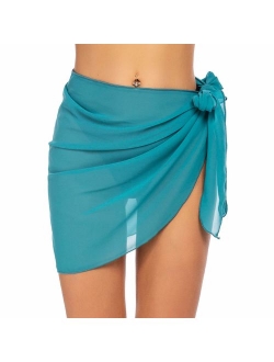 Womens Beach Short Sarong Sheer Chiffon Cover Up Soild Color Swimwear Wrap S-3XL