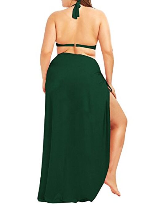 Fadalo Plus Size Spaghetti Strap Cover Up Beach Backless Wrap Long Dress
